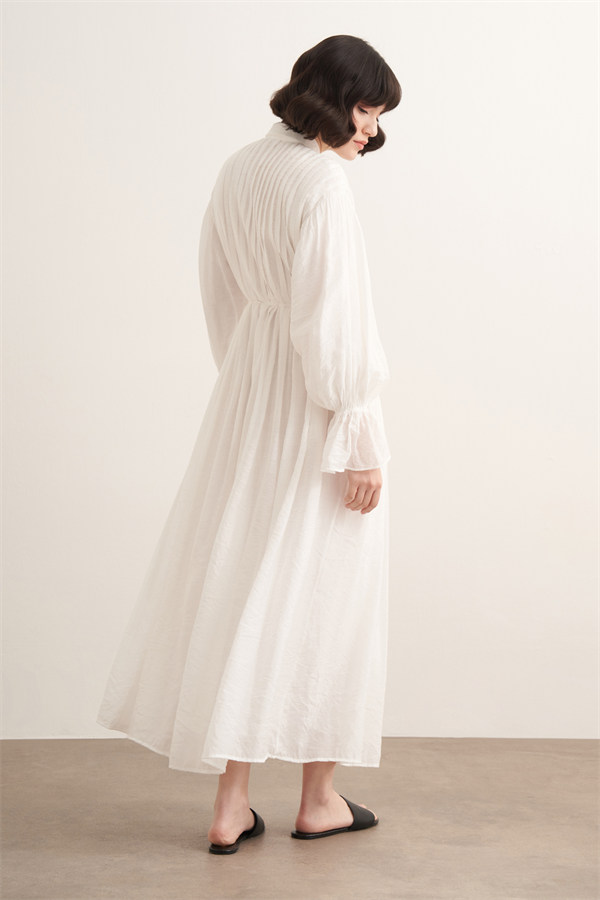 Talia Nervür Detaylı Elbise Beyaz