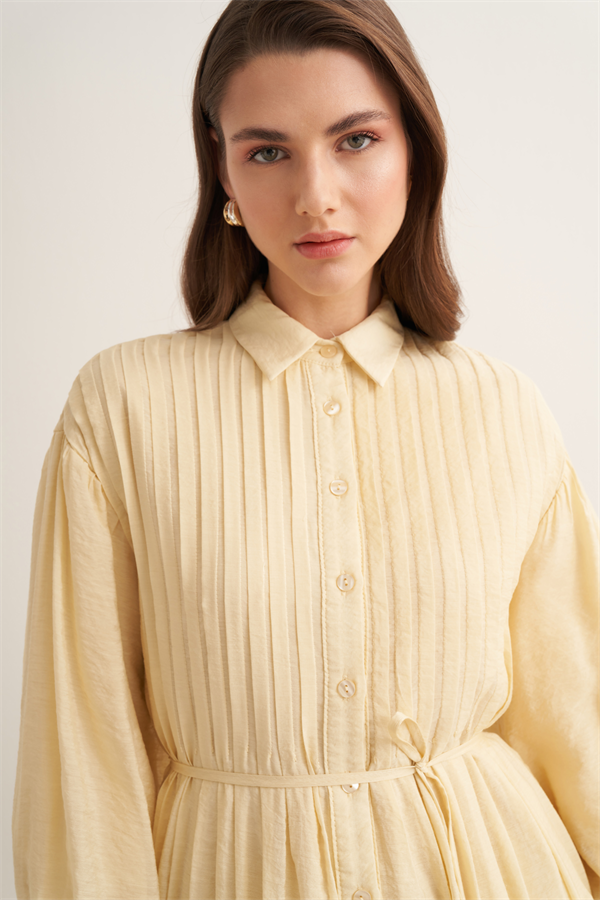 Talia Nervür Detaylı Elbise Butter