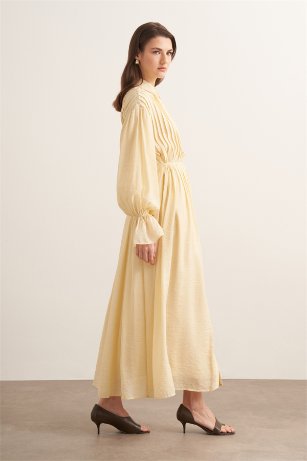 Talia Nervür Detaylı Elbise Butter