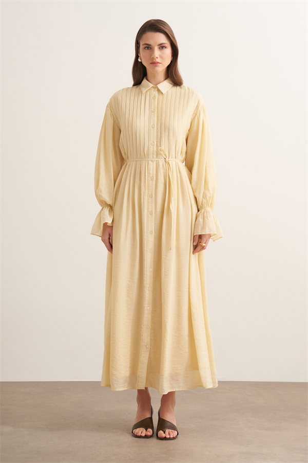 Talia Nervür Detaylı Elbise Butter