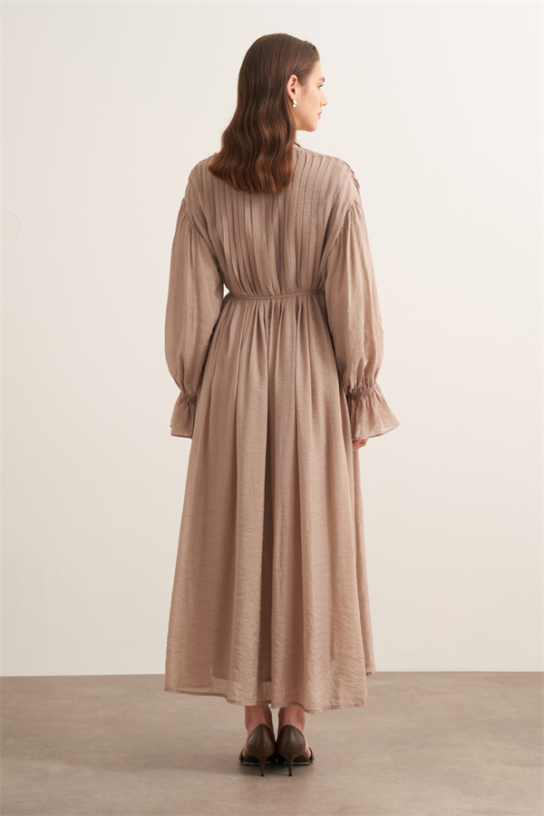 Talia Nervür Detaylı Elbise Vizon