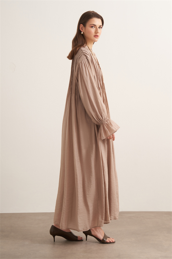 Talia Nervür Detaylı Elbise Vizon