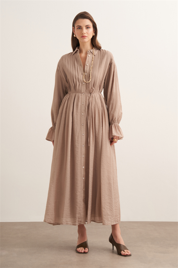 Talia Nervür Detaylı Elbise Vizon