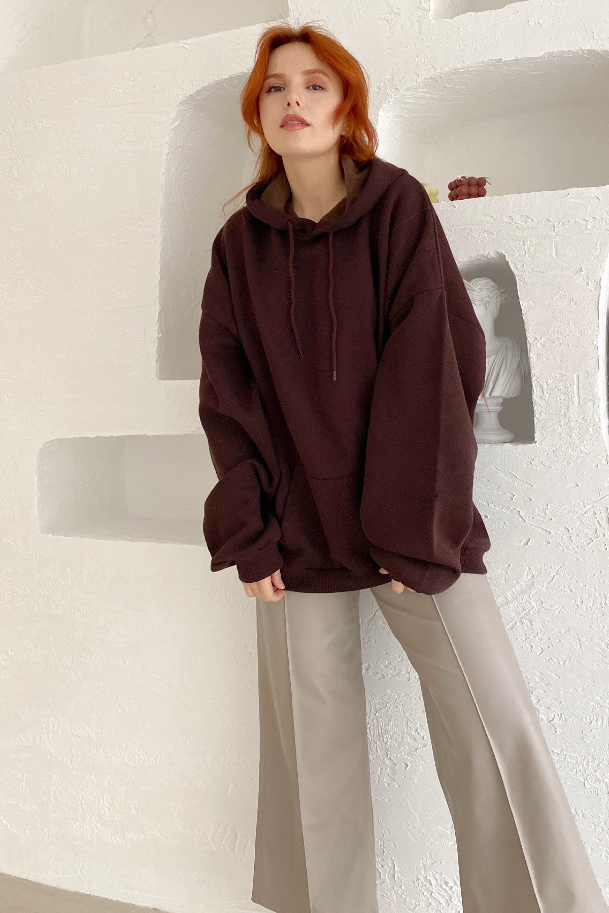 Cep Detay Oversize Kahve Sweatshirt | Sweatshirt | MocaTrend