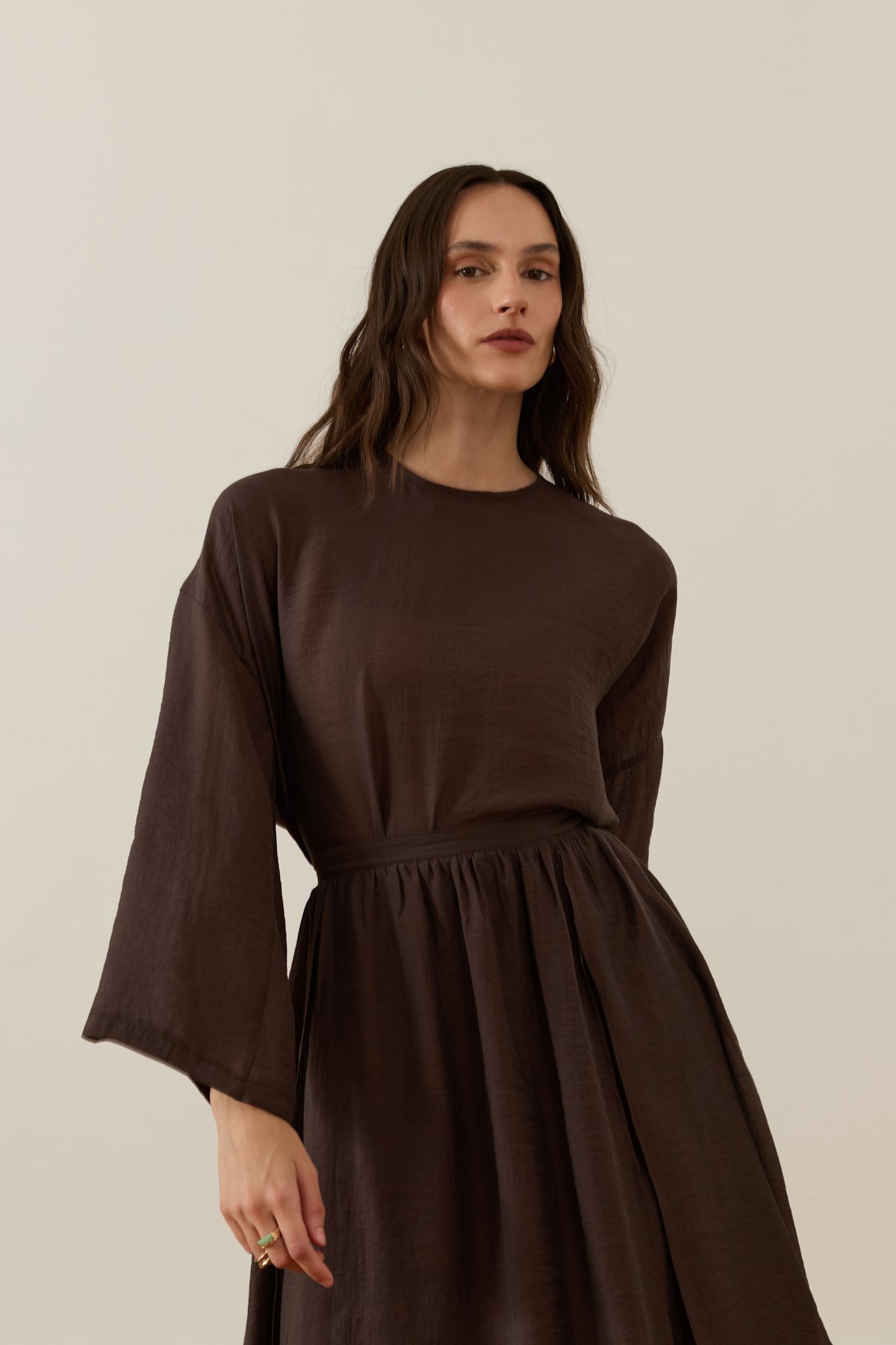 Giada Asymmetric Panel Skirt Set Brown