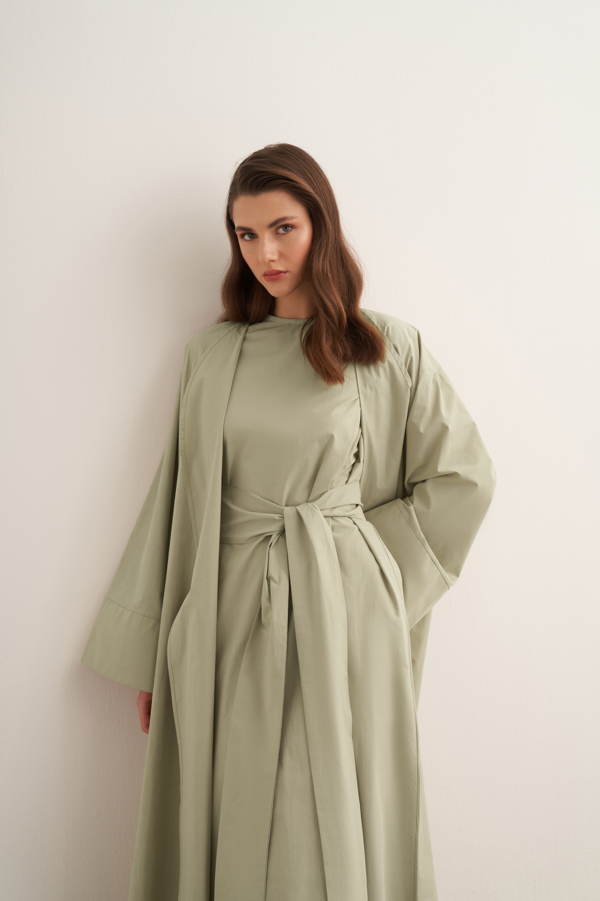 Inessa Premium Uzun Kimono Takımı - Soft Yeşil | Moca Trend
