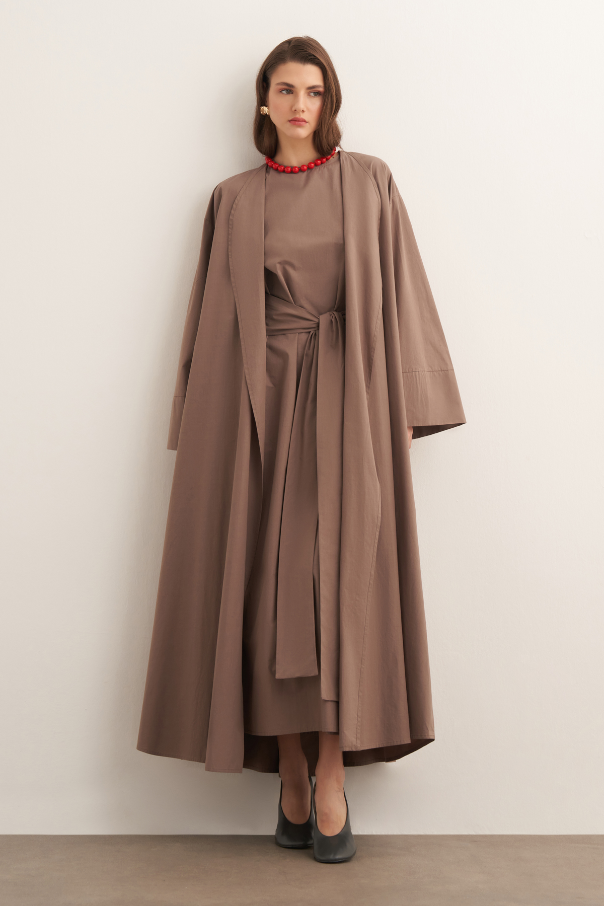Inessa Premium Uzun Kimono Takımı - Vizon | Moca Trend