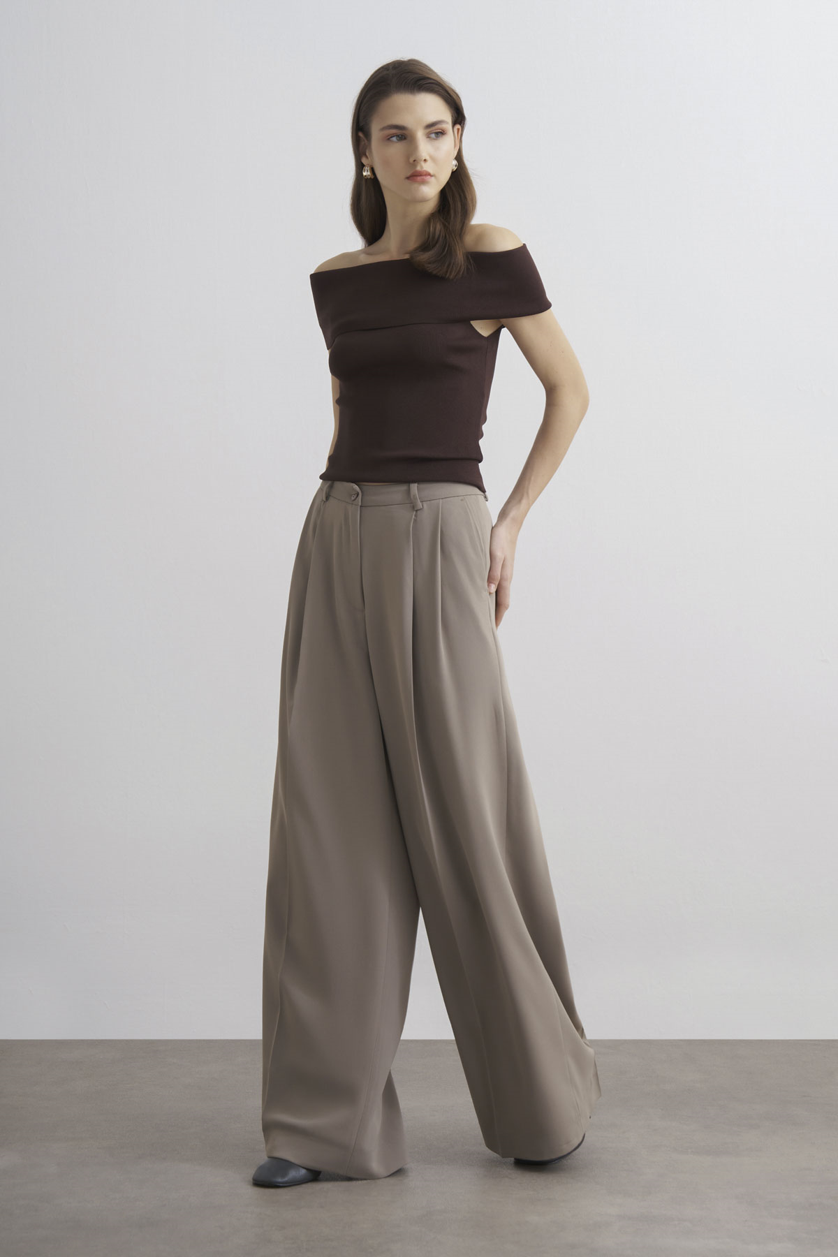 Taleen Geniş Paça Palazzo Pantolon - Vizon | Moca Trend
