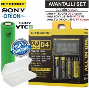Nitecore D4 Şarj Aleti, SONY VTC5 18650 Pil, /  3'Lü Set