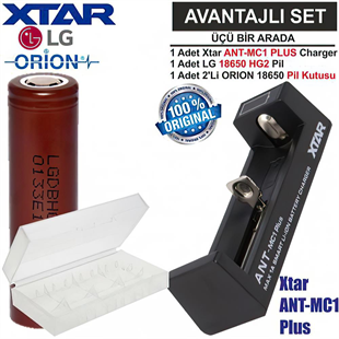 Xtar ANT MC1-Plus Şarj Aleti, LG INR18650 HG2 Li-ion Pil, ORION 18650 Pil taşıma kutusu 3'Lü SET
