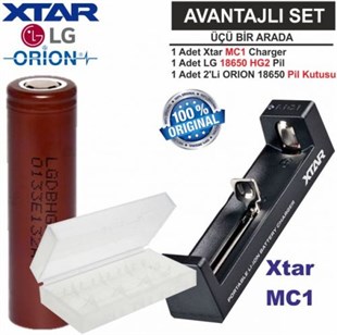 Xtar MC1 Şarj Aleti, LG ICR18650 HG2 Li-ion Pil, ORION 18650 Pil taşıma kutusu 3'Lü SET