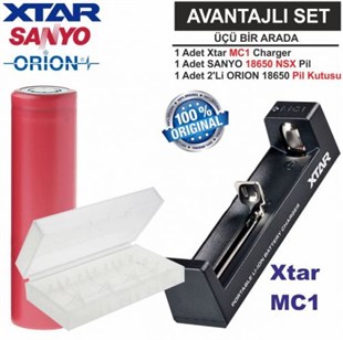 Xtar MC1 Şarj Aleti, Sanyo UR18650BF Li-ion Pil, ORION 18650 Pil taşıma kutusu / 3'Lü SET