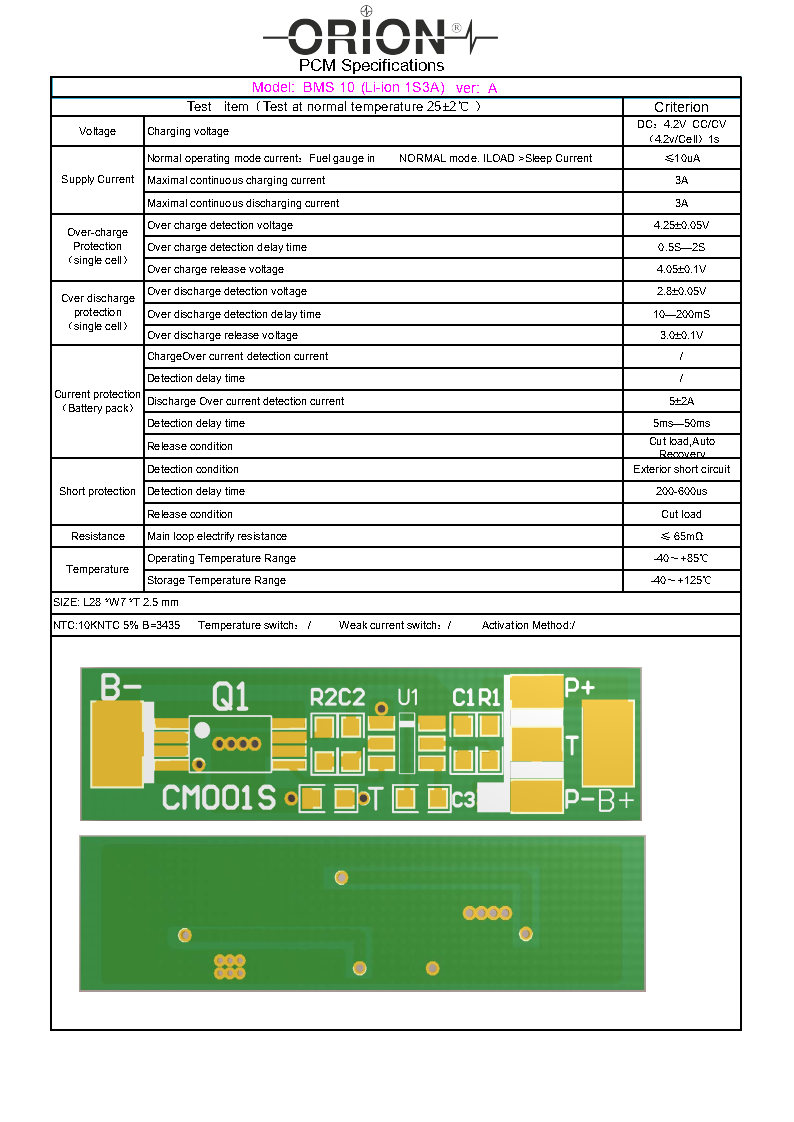 Orion Bms 010 1S3A Kontrol devresi