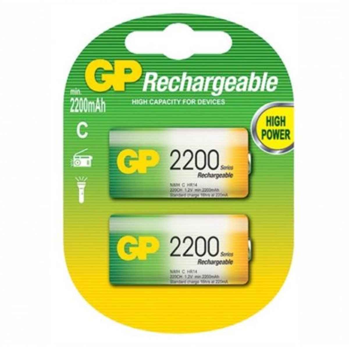 GP 220CH 2200mAh Orta Boy Şarj Edilebilir Pil 2'li Paket GP 220CH 2200mAh Orta Boy Şarj Edilebilir Pil 2'li Paket