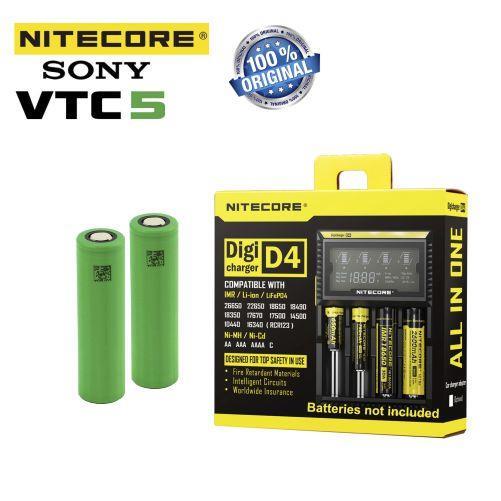 Nitecore D4 Şarj Aleti, SONY VTC5 18650 Pil, / 4'Lü Set