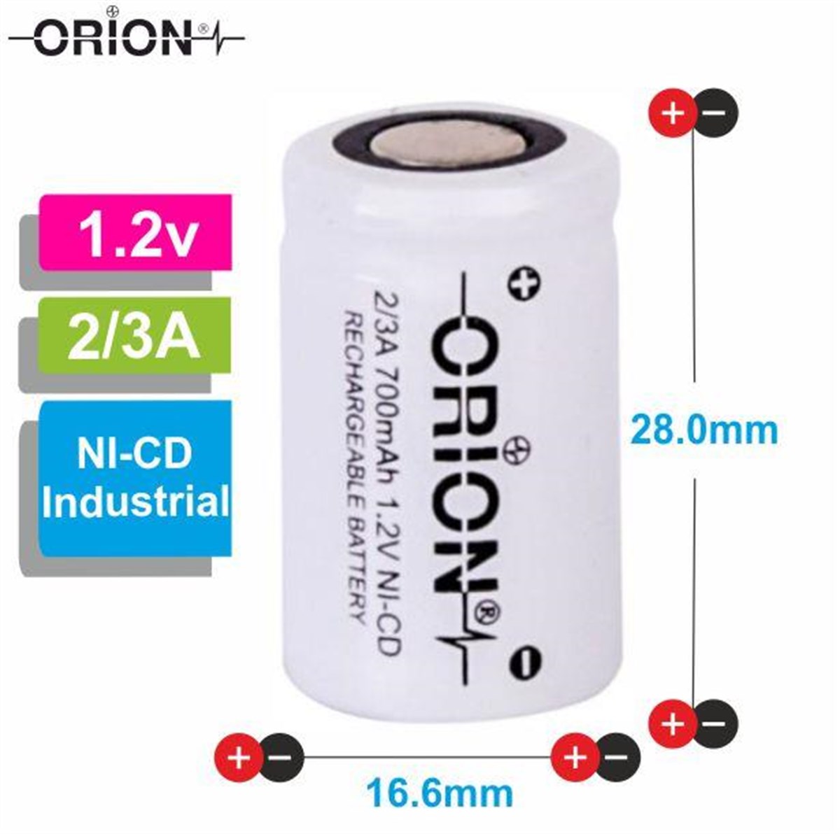 Orion 1.2V Ni-Cd 2/3A 700mAh Şarj Edilebilir Pil | PilSitesi.com