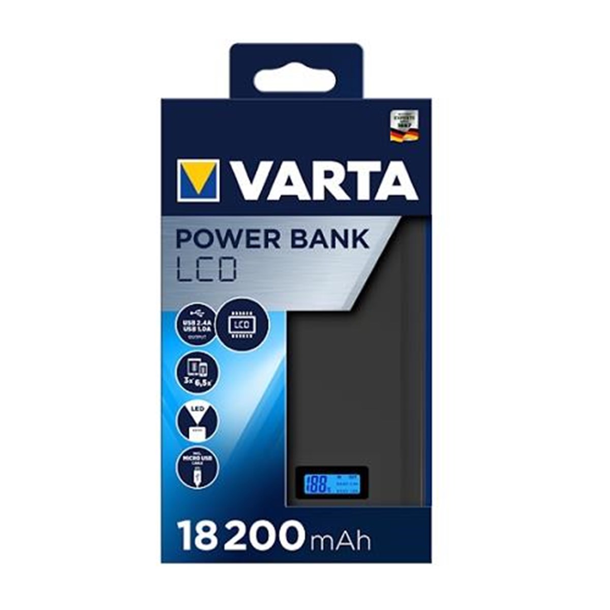 Varta 57972 Powerbank Lcd Ekran 18.200mAh | PilSitesi.com