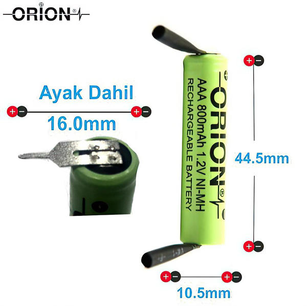 Orion 1.2V Ni-Mh AAA 800mAh Şarj Edilebilir Pil 2 Ayaklı | PilSitesi.com