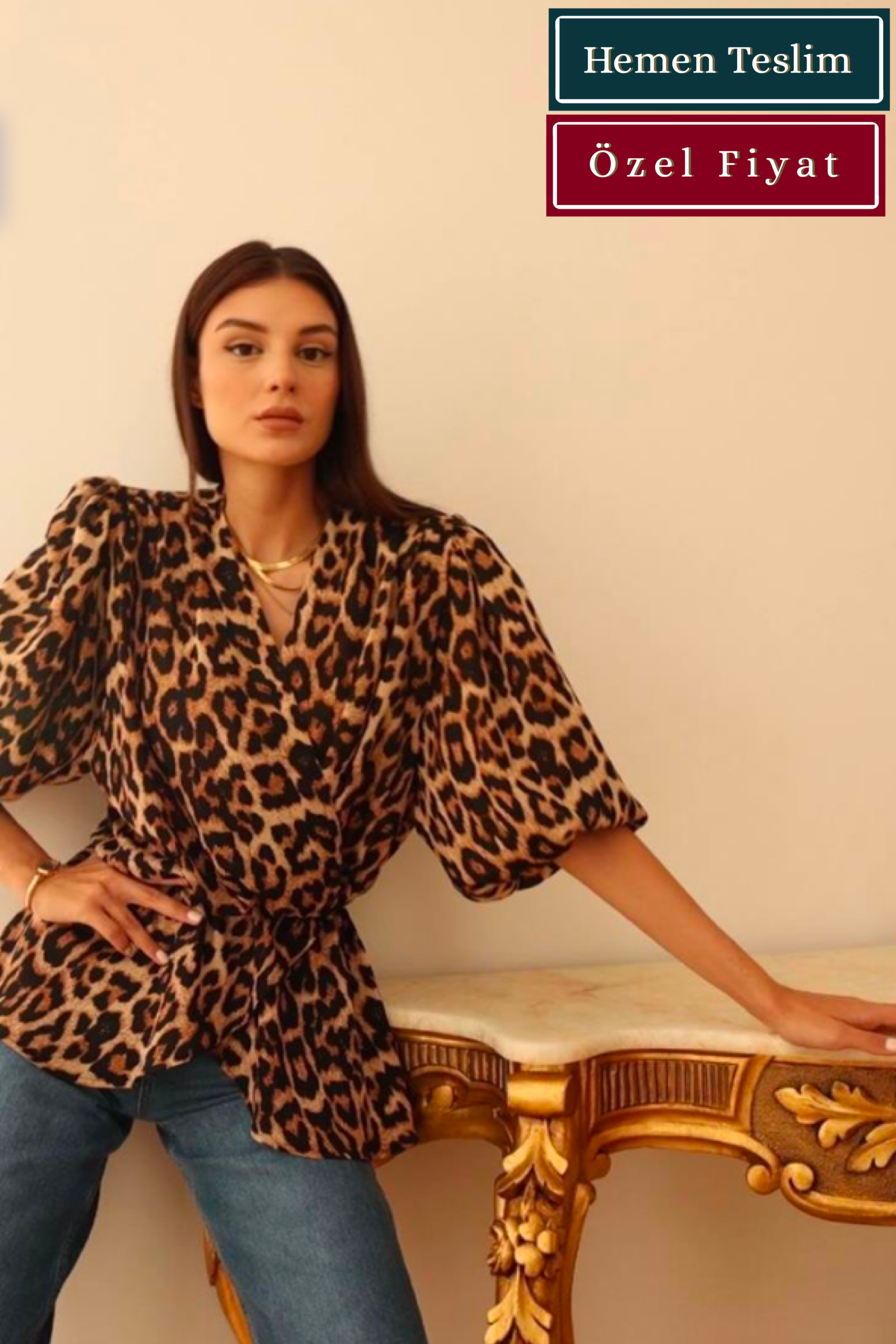 Leopar Peplum Bluz