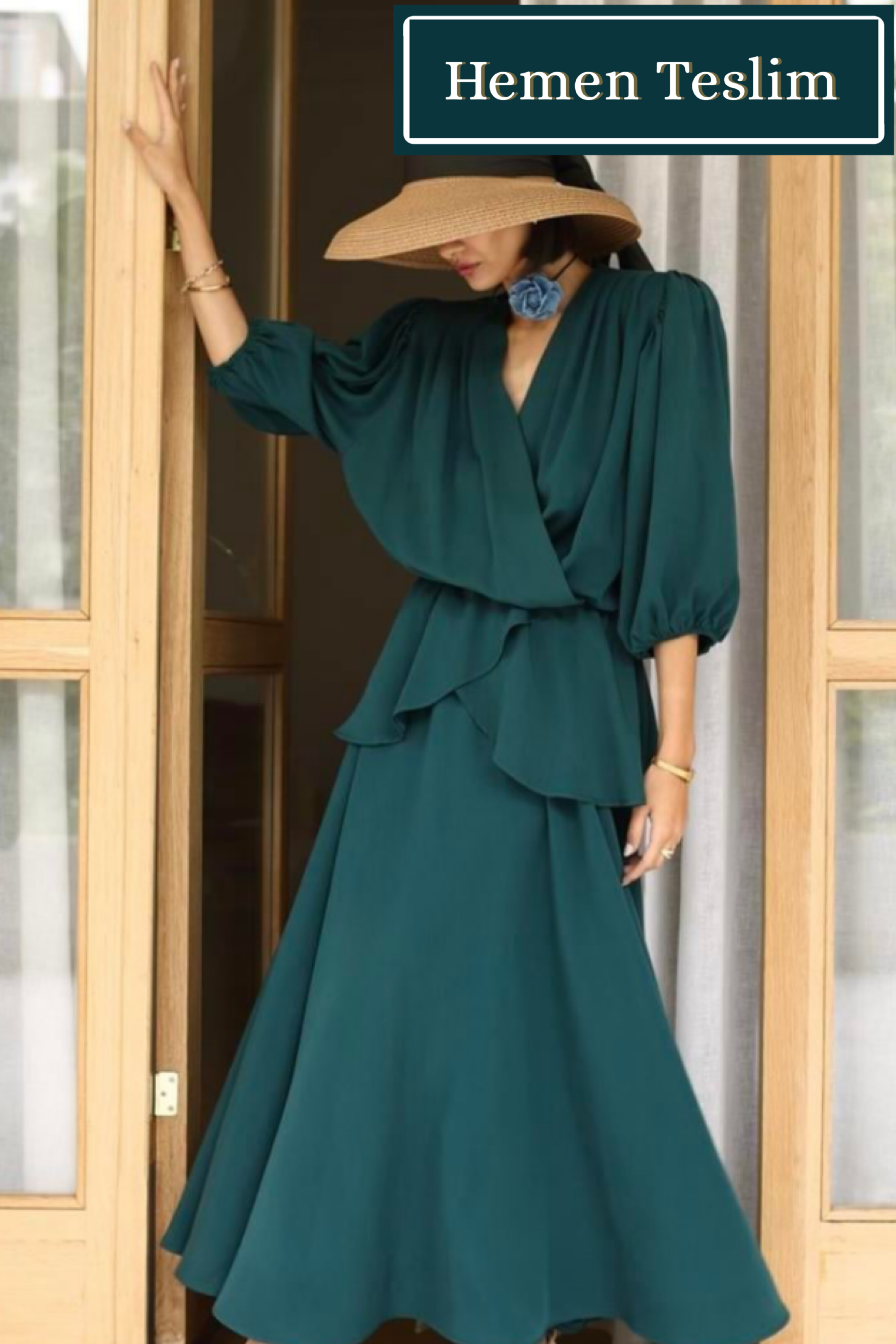 Petrol Yeşili Peplum Takım 