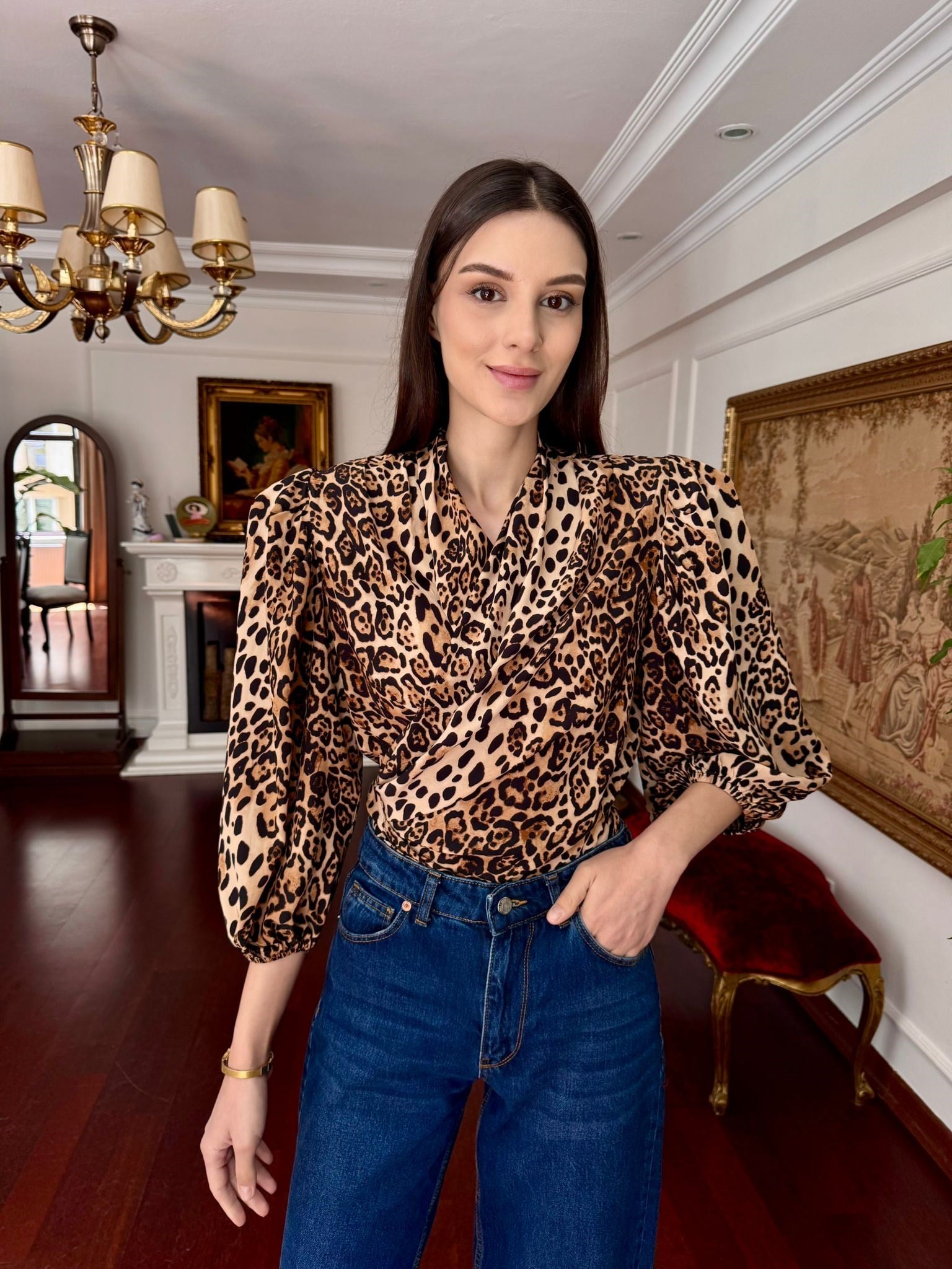 Reglan Vatkalı Leopar Bluz