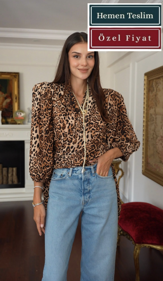 Reglan Vatkalı Leopar Bluz