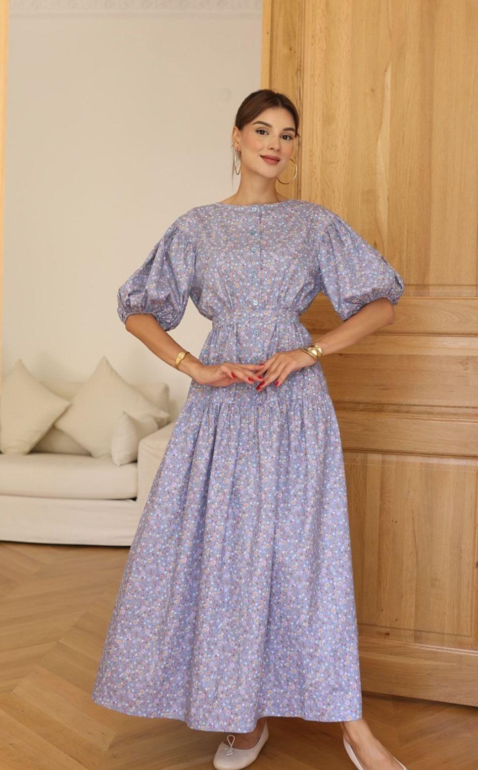S Band Mavi Çiçekli Elbise