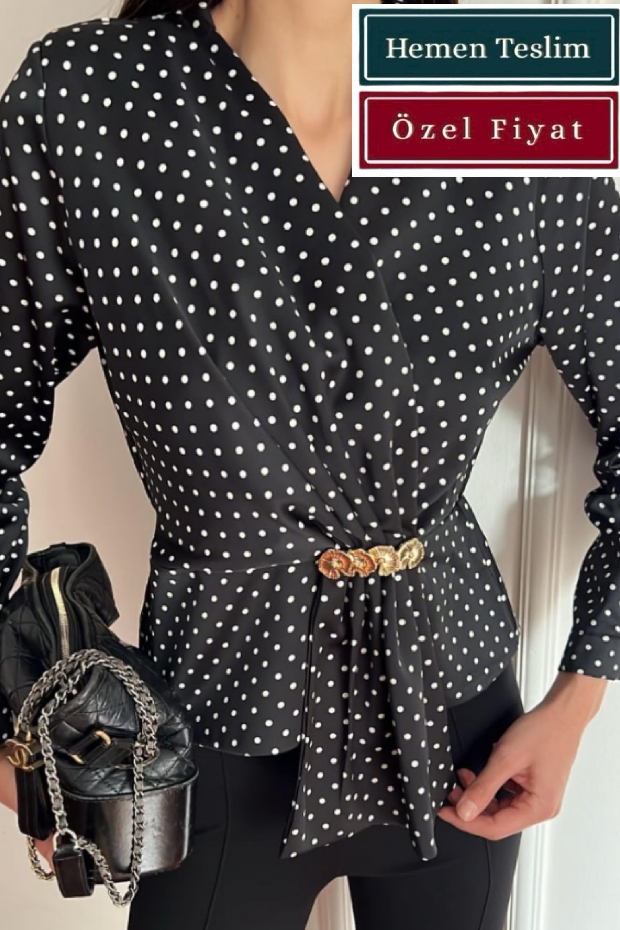 Şal Detaylı Puanlı Bluz