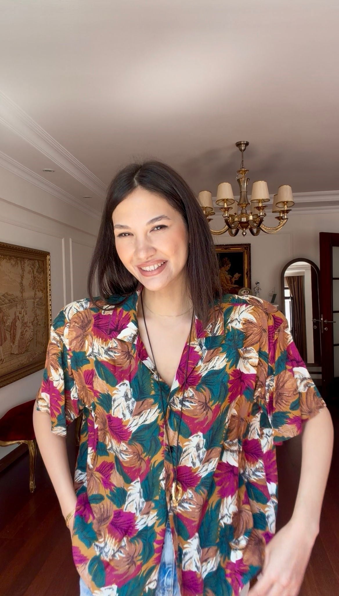 Vintage Çiçek Desenli  Gömlek 