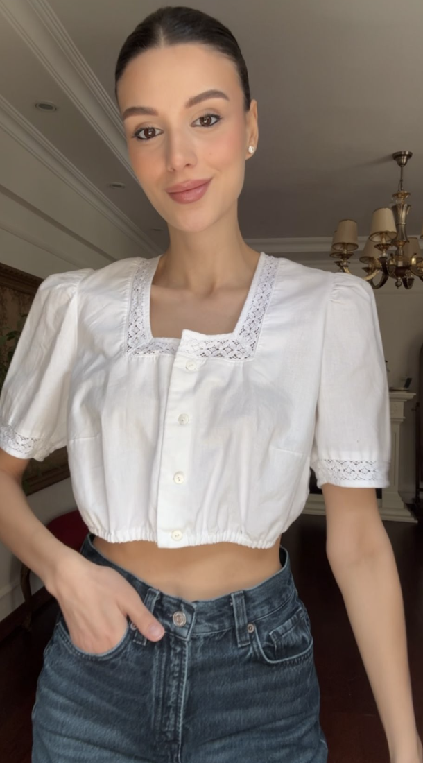 Vintage Dantel Detaylı Crop Gömlek 
