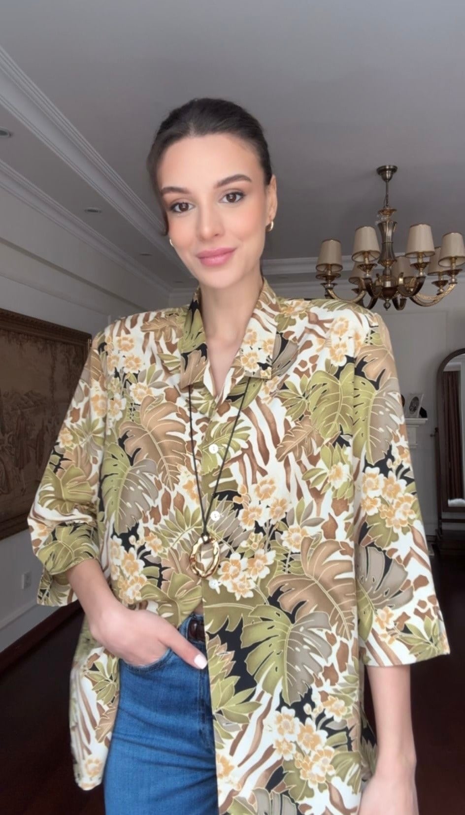 Vintage Floral Desenli Gömlek