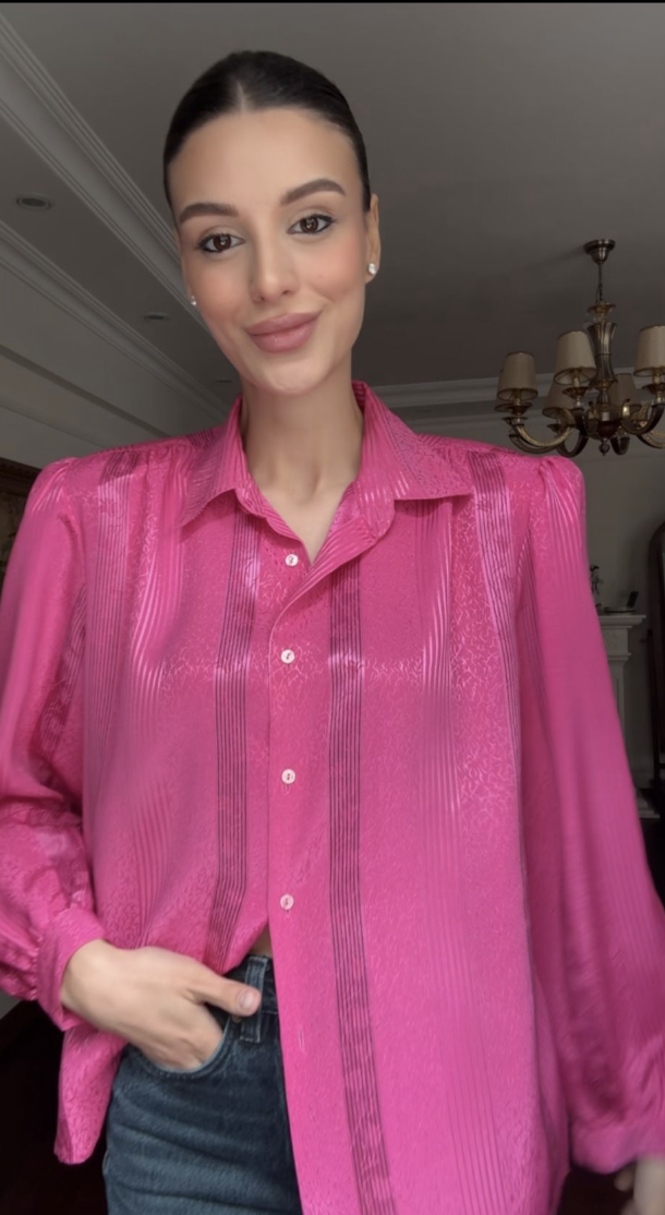 Vintage Jakarlı Pembe Gömlek 