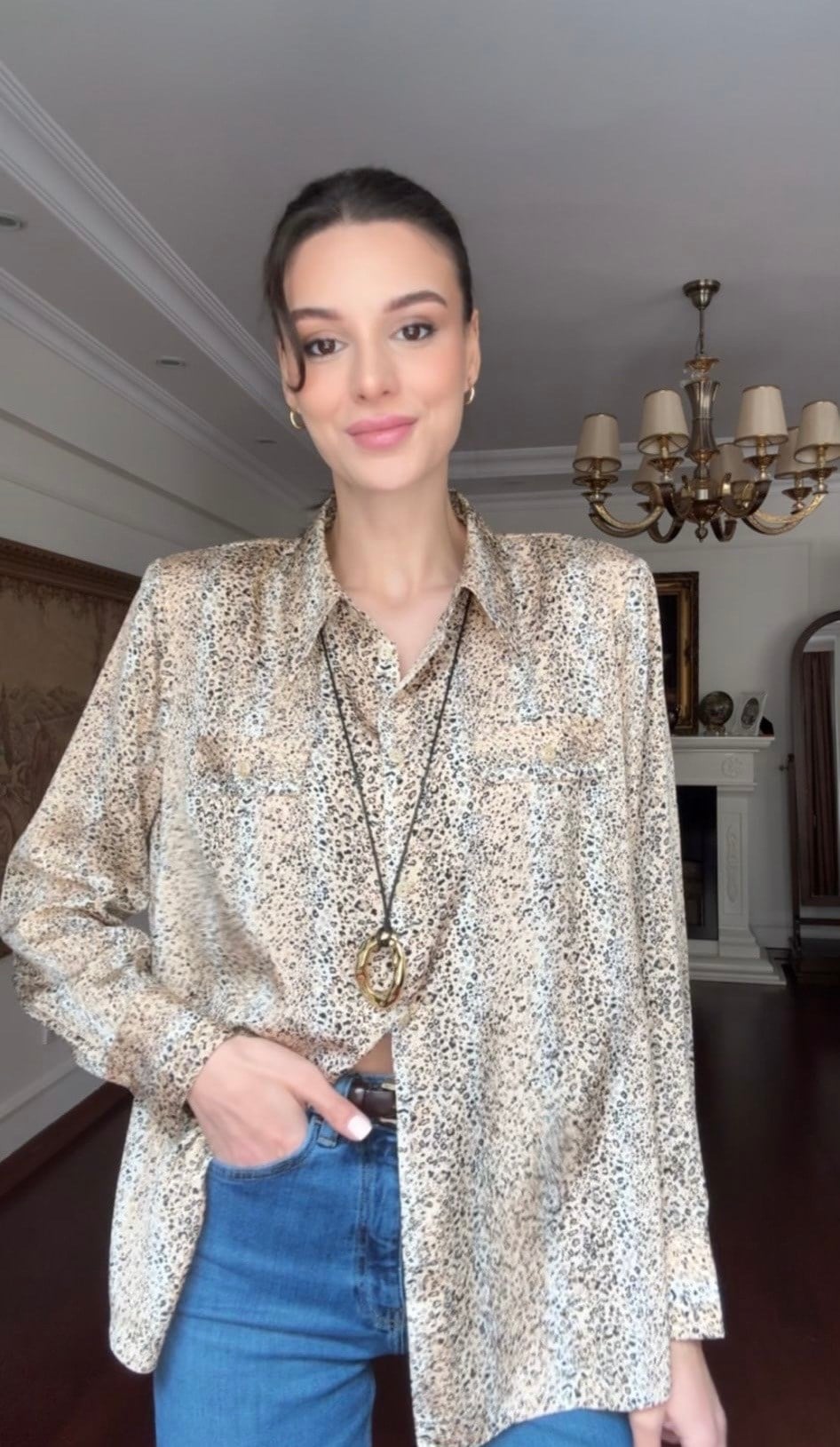 Vintage Leo Desenli Gömlek