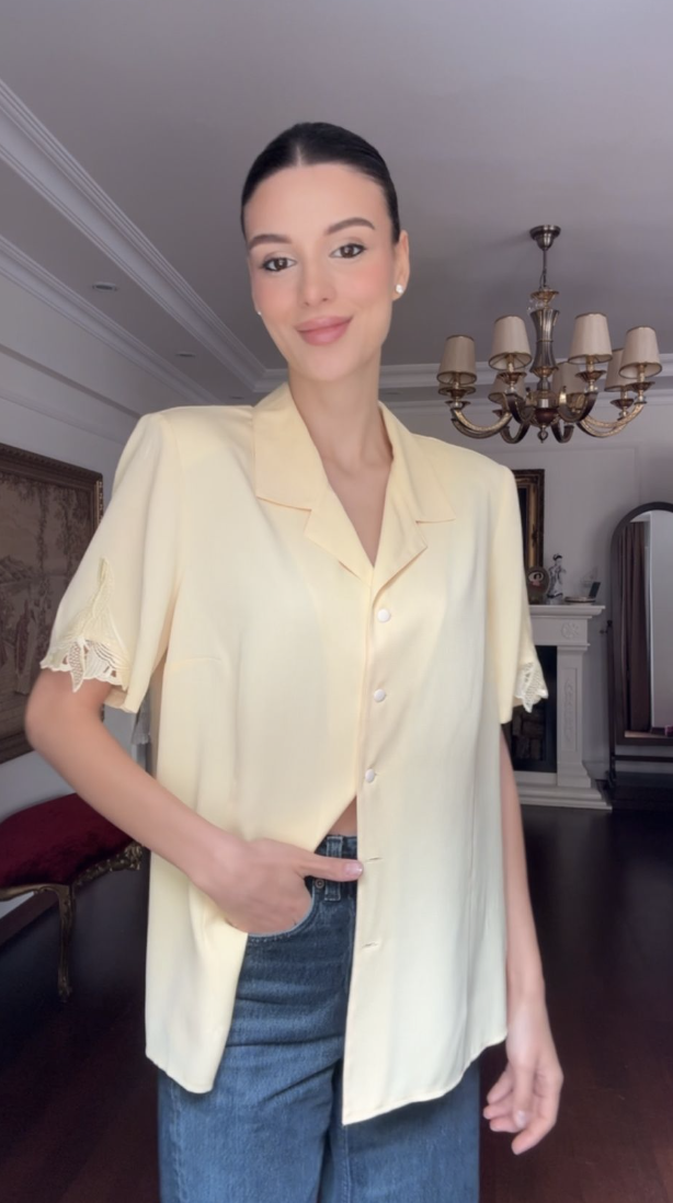 Vintage Nakış Detaylı Sarı Gömlek