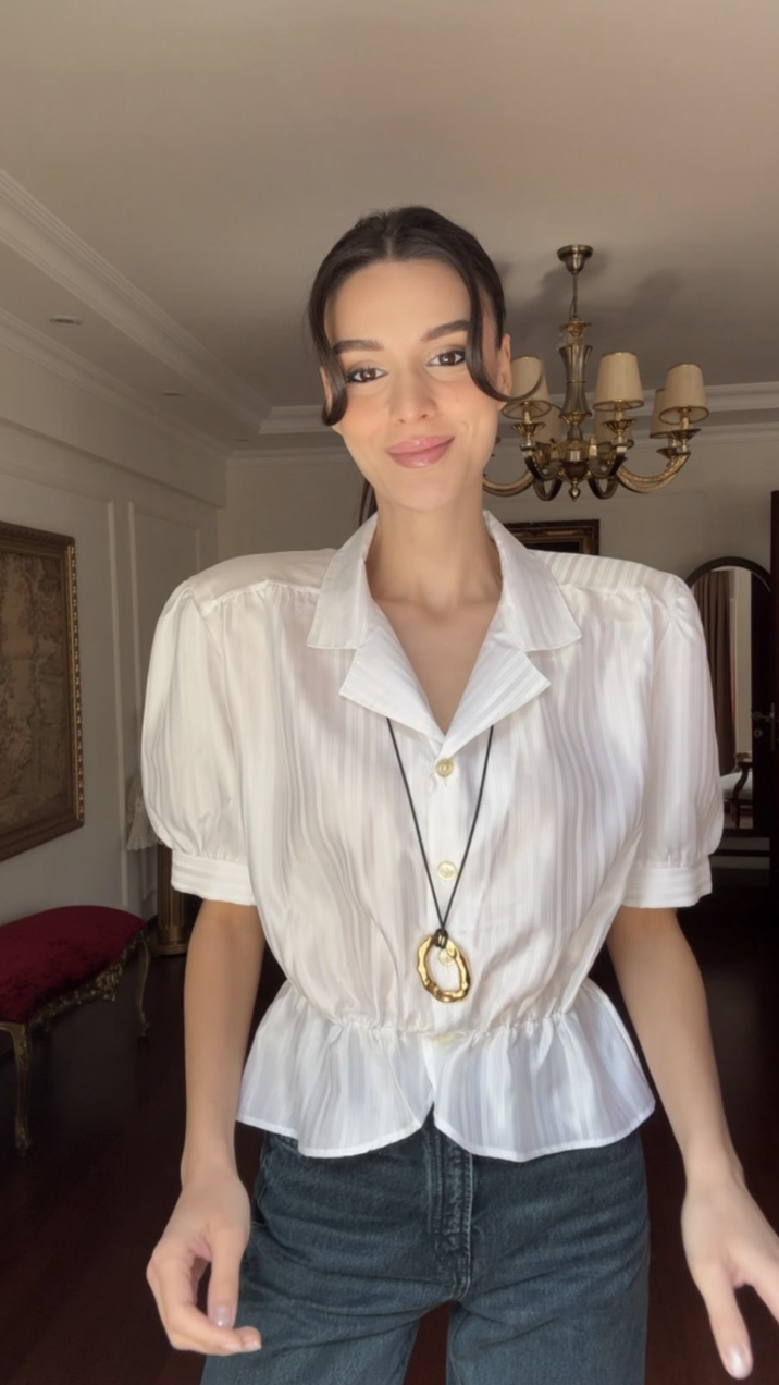 Vintage Peplum Detaylı Gömlek