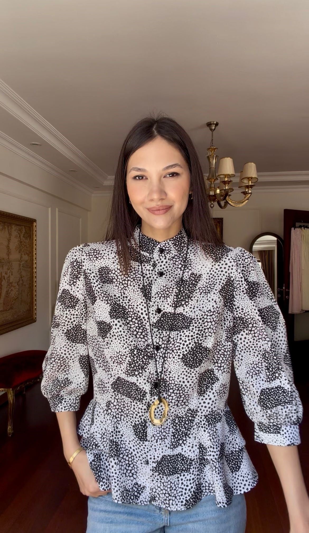 Vintage Puan Desenli Gömlek 