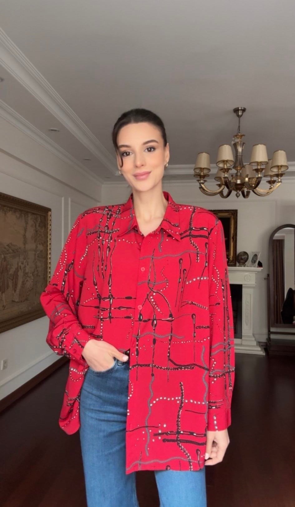 Vintage Soyut Desenli Gömlek