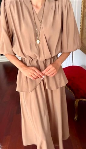 Bej Peplum Takım