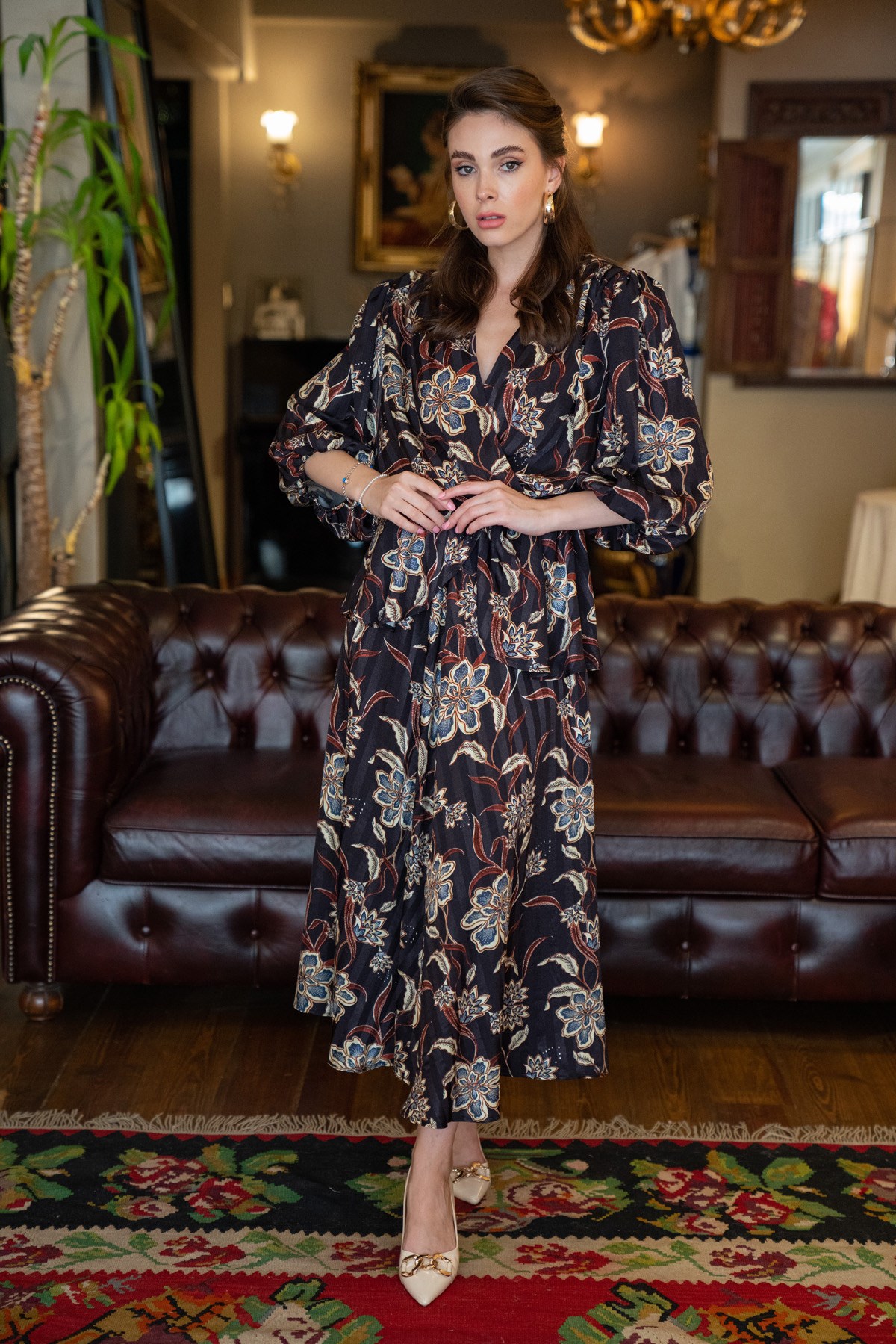 Çiçek Desenli  Peplum Takım