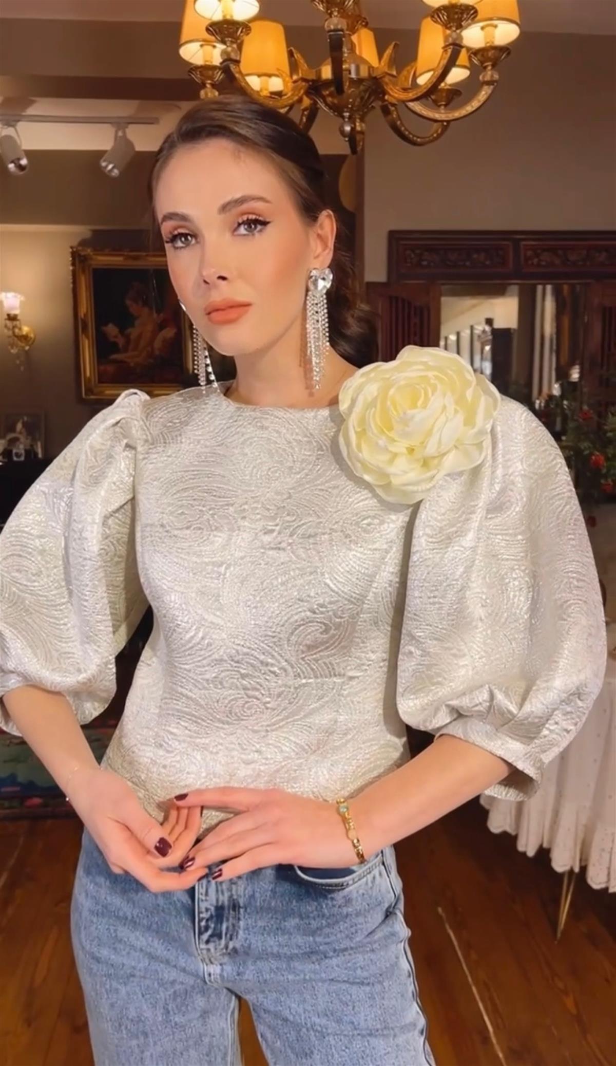 El Yapımı Ekru Büyük Broş
