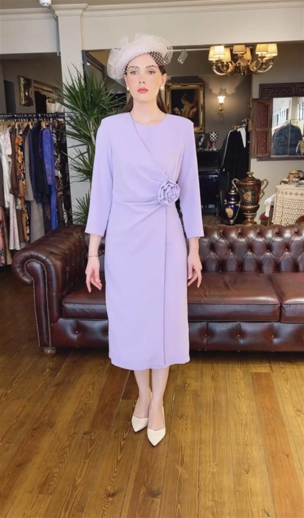 İtalyan Krep Lila Elbise