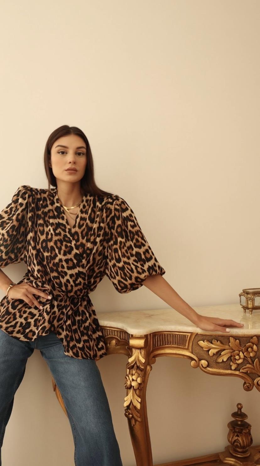 Leopar Peplum Bluz