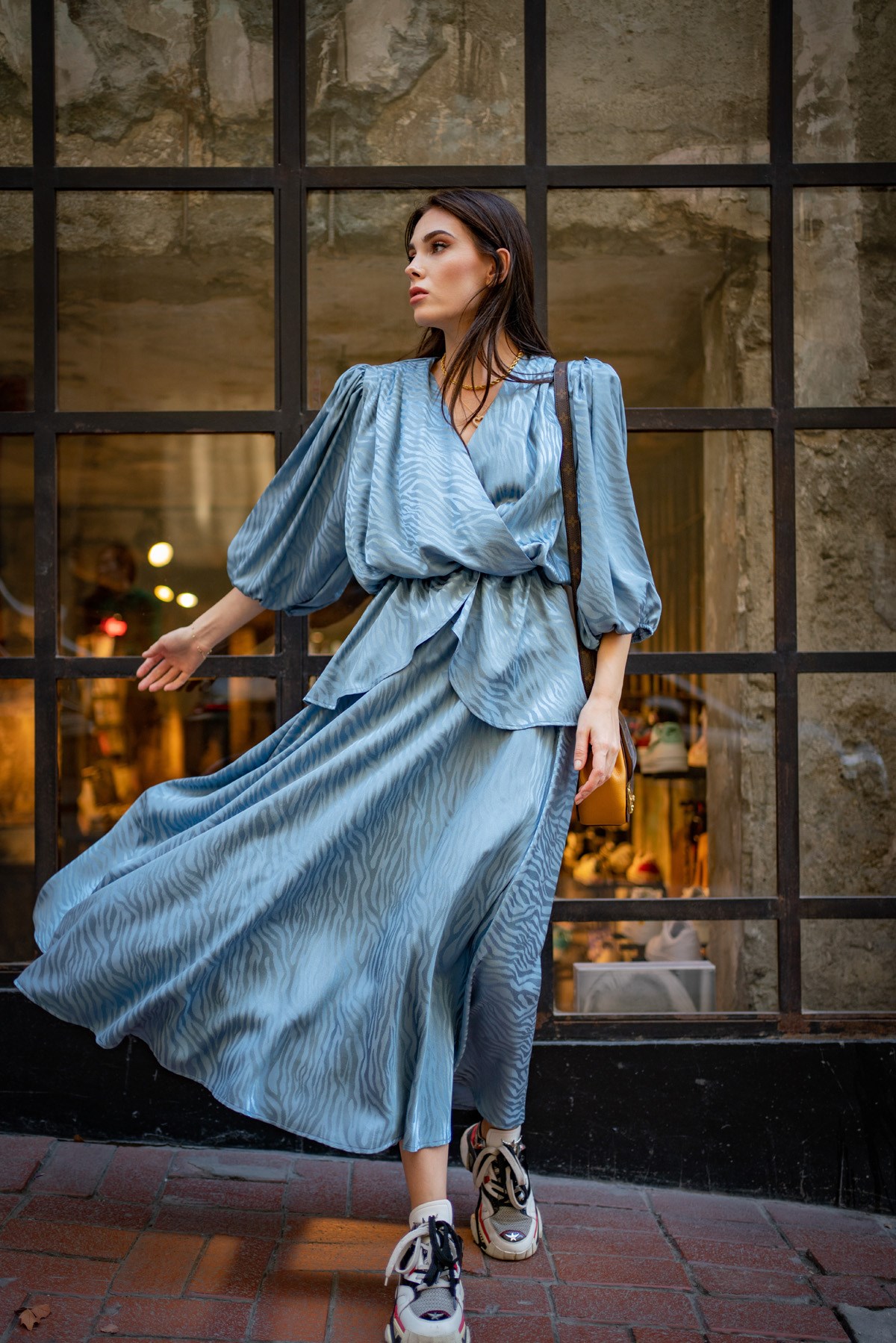 Mavi Jakarlı Peplum Takım