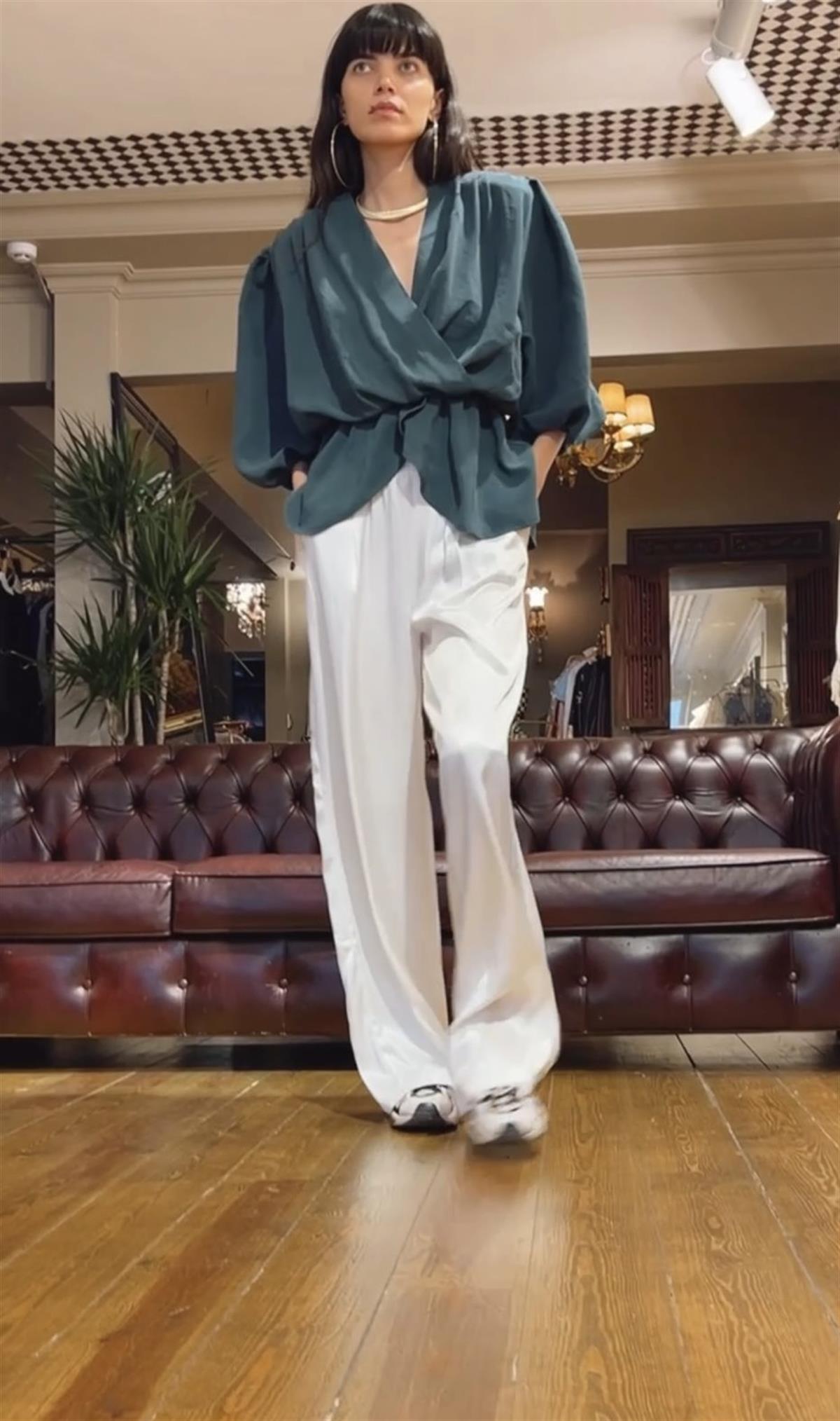 Petrol Yeşili Peplum Bluz