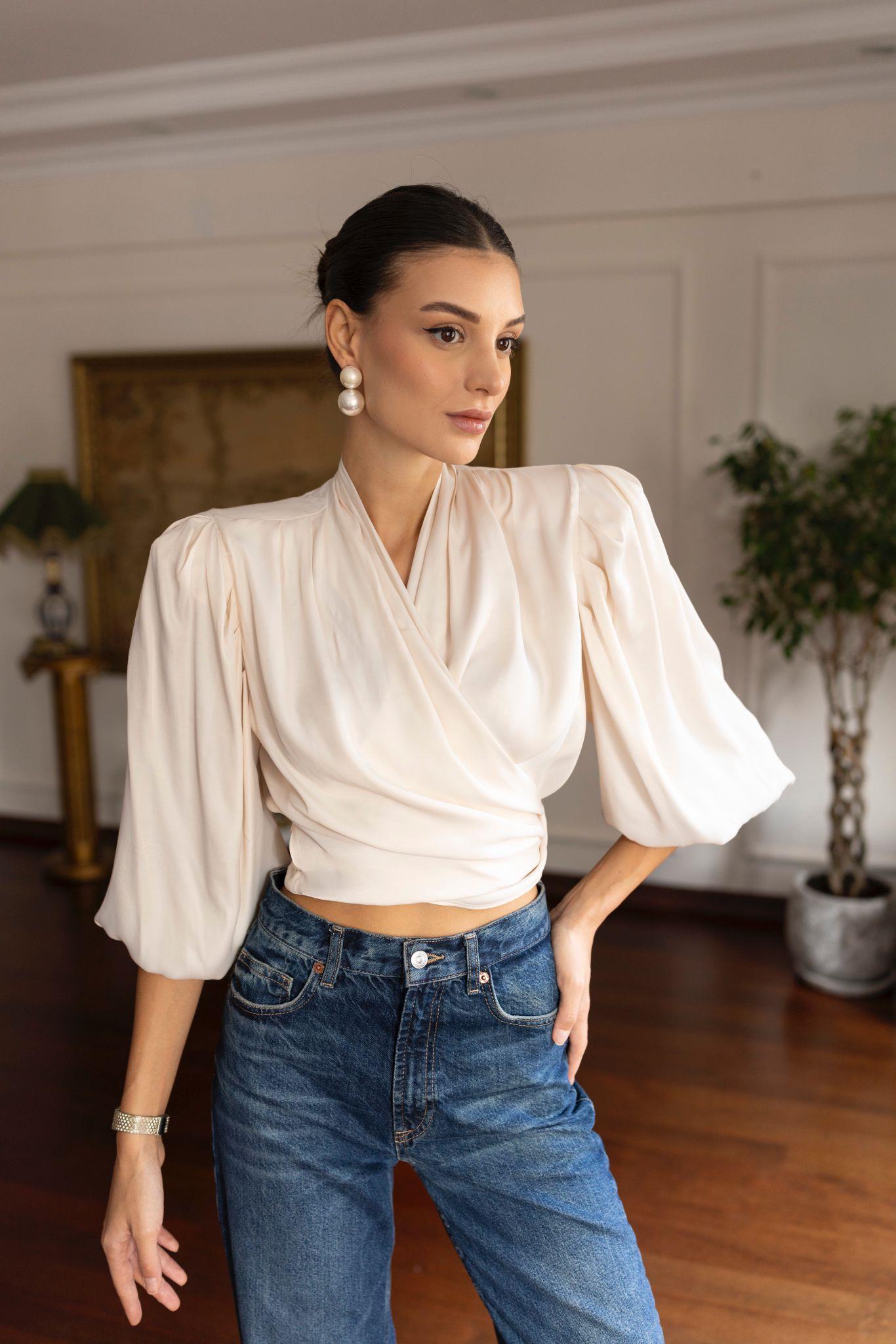 Reglan Vatkalı İpek Karışımlı Bluz *limited Edition