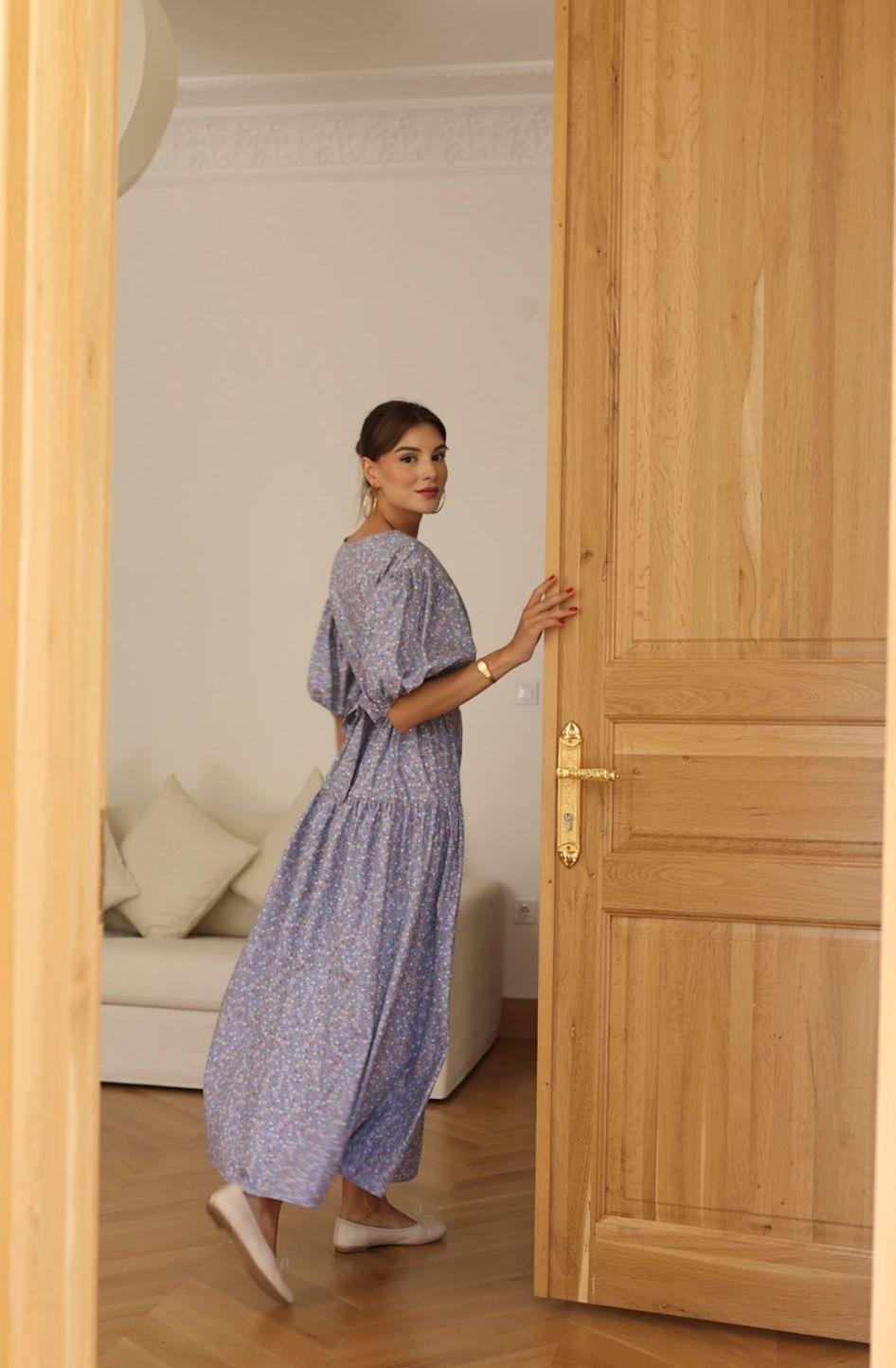 S Band Mavi Çiçekli Elbise