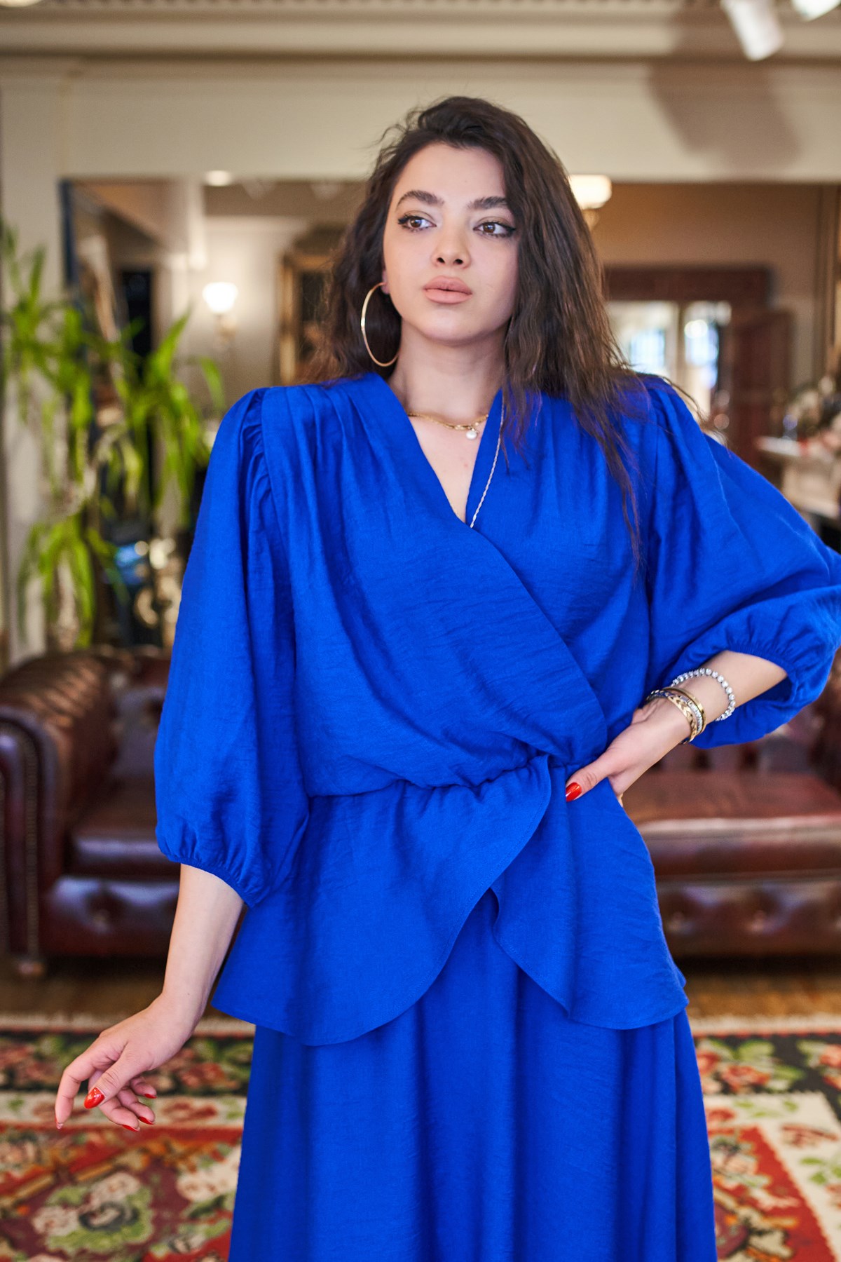 Saks Mavisi Peplum Bluz