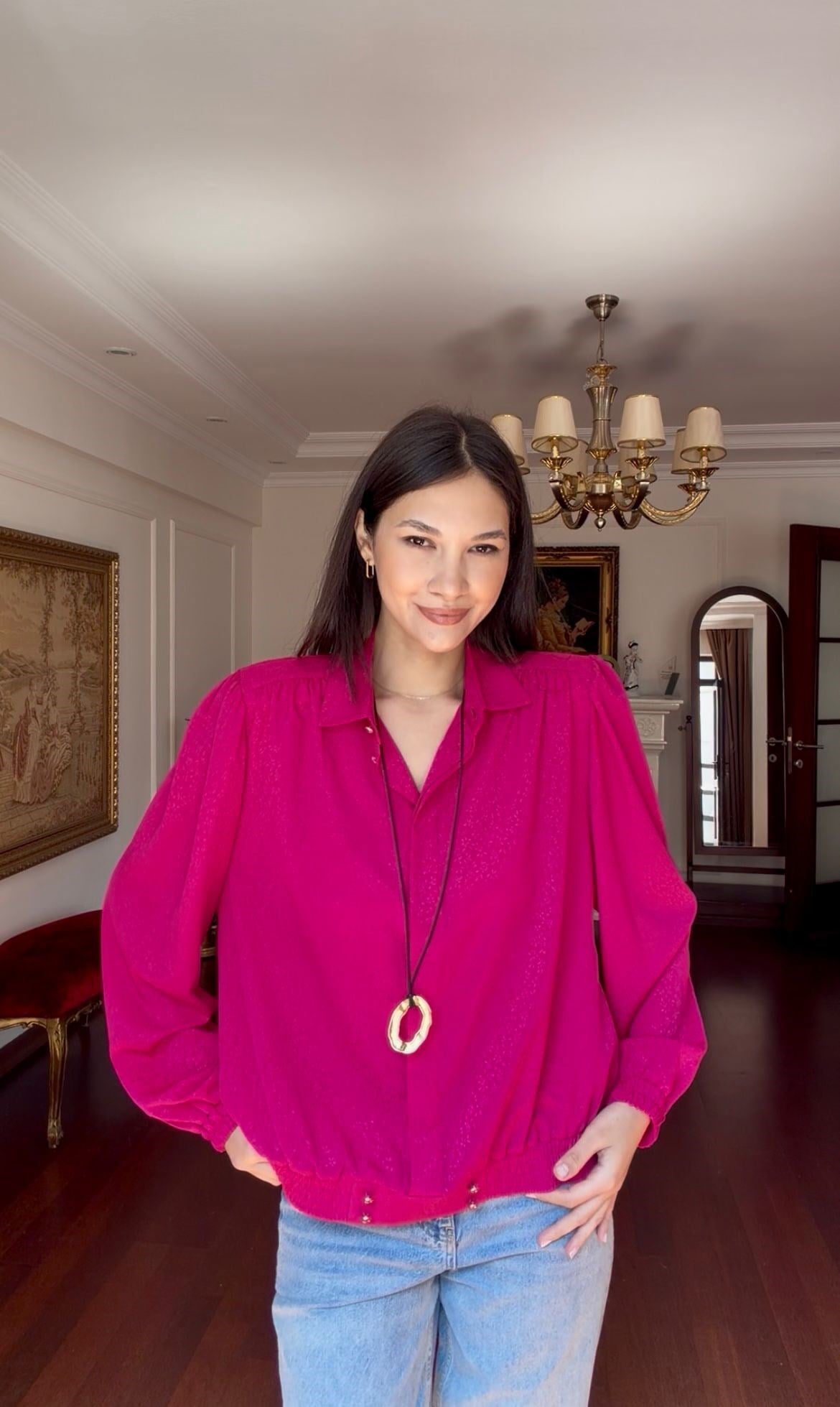 Vintage Bomber Formlu Pembe Gömlek 