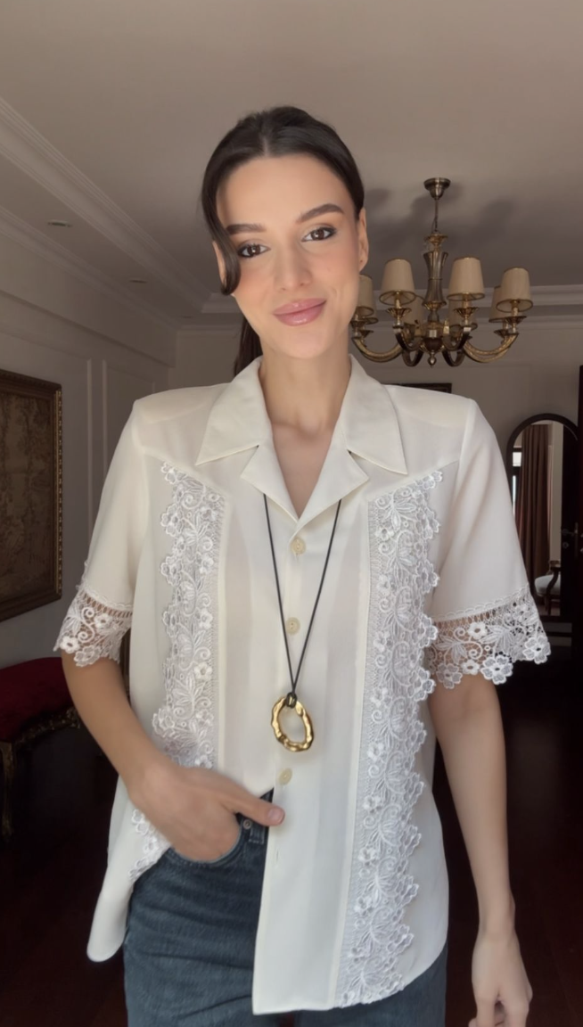 Vintage Brode Detaylı Gömlek