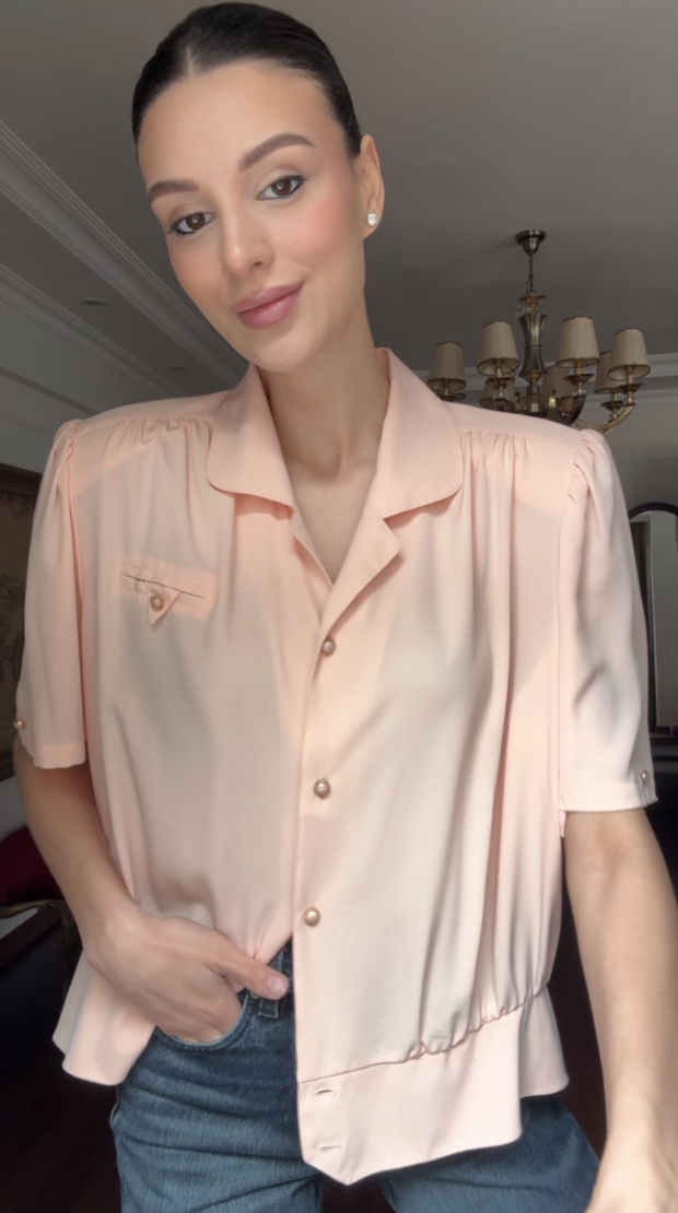 Vintage Cep Detaylı Toz Pembe Gömlek